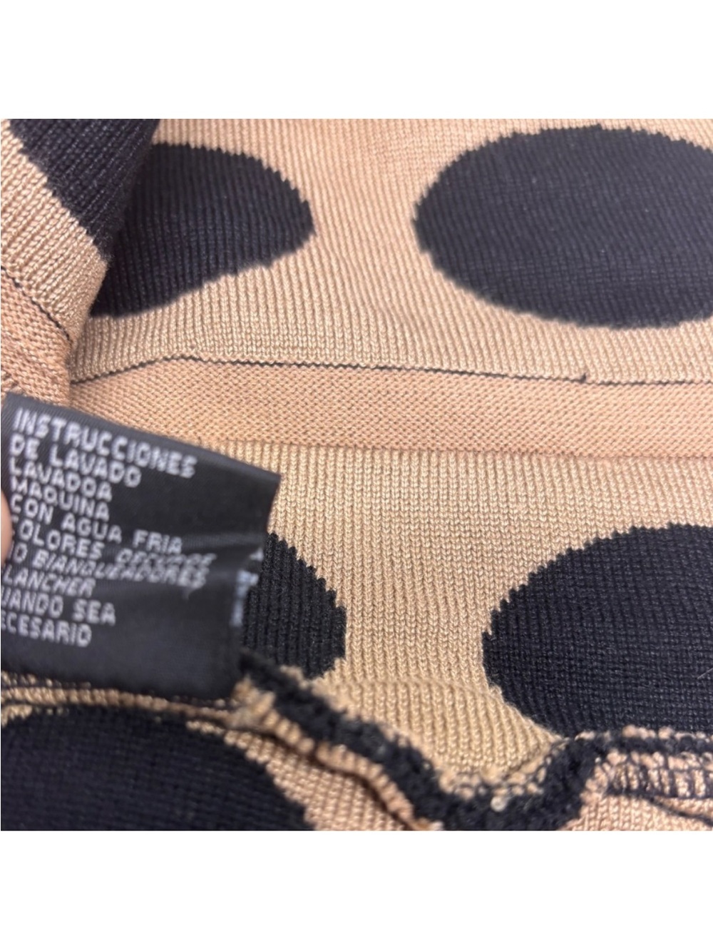 Model France Contrast Duster Cardigan Sweater Black Tan Polka Dot Stripe L - Picture 4 of 4